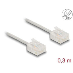 Delock Síťový kabel rozhraní RJ45 Cat.6, UTP Ultra Slim, 0,3 m, šedá s krátkými zástrčkami