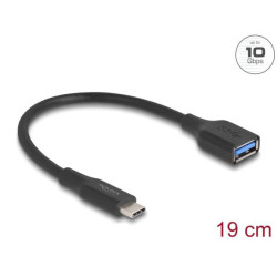 Delock Adaptér USB 10 Gbps, ze zástrčky USB Type-C™ na zásuvku Typ-A, délky 19 cm 60 W QC 3.0 černá