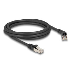 Delock Síťový kabel RJ45 Cat.6A S FTP, ze zástrčky zalomené doprava 45° na přímou zástrčku, 2 m, černý