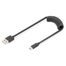 DIGITUS USB Typ A na USB Typ C Pružinový kabel TPE USB 2.0, PD60W Max; 1m