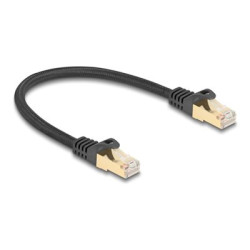 Delock - Patch kabel - RJ-45 (M) do RJ-45 (M) - 25 cm - 7 mm - S FTP - CAT 6a - lisovaný, provedení bez hrbolků, opletený povrch - černá