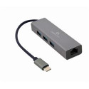 Gembird adaptér USB-C (M) na Gigabit LAN (F) + 3x USB 3.1 hub