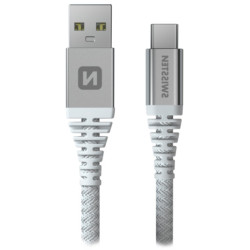 SWISSTEN DATOVÝ KABELKEVLAR USB USB-C 1,5 M BÍLÝ