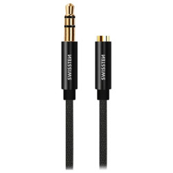 SWISSTEN AUDIO KABELTEXTILE 3,5 mm JACK(samec) - 3,5 mm JACK (samice) 1,5 M ČERNÝ