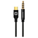 SWISSTEN AUDIO ADAPTÉRTEXTILE USB-C (samec) 3,5 mm JACK (samec) 1,5M ČERNÝ