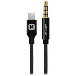 SWISSTEN AUDIO ADAPTÉRTEXTILE LIGHTNING (samec) 3,5 mm JACK(samec) 1,5 M ČERNÝ