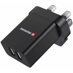 SWISSTEN SÍŤOVÝ ADAPTÉR 2x USB 10,5W pro UK zásuvku ČERNÝ