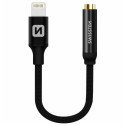 SWISSTEN AUDIO ADAPTÉRTEXTILE LIGHTNING JACK(samice) 0,15 M ČERNÝ
