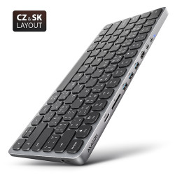 AXAGON HMC-KB-CS, USB 5Gbps hub s CZ SK klávesnicí, HDMI 4K 60Hz, 3x USB-A, SD mSD, audio, PD 100W, kabel USB-C 60cm