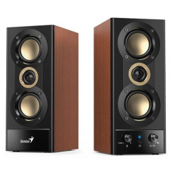 Genius SP-HF800BT, Reproduktory, 2.0, 20W, 3,5mm jack, Bluetooth 5.3, USB, dřevěné, černo-hnědé