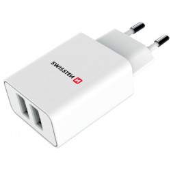 Swissten Síťový Adaptér Smart Ic 2X Usb 2,1A Power + Datový Kabel Usb Type C 1,2 M Bílý