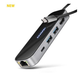 AXAGON HMC-6GLN, USB 5Gbps hub, 2x USB-A, USB-C, HDMI 4k 60Hz, RJ-45 GLAN, PD 100W, kabel USB-C 20cm