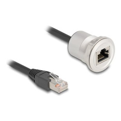 Delock - Sítový prodlužovací kabel - RJ-45 (M) do RJ-45 (F) montáž na panel - 30 cm - 6 mm - STP - CAT 5e - M25 závit - cerná stríbrná