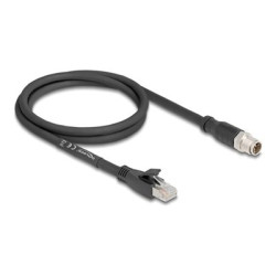 Delock - Sítový kabel - 8 pin M12-X (F) do RJ-45 (F) - 1 m - 6.8 mm - S FTP - CAT 5e - cerná