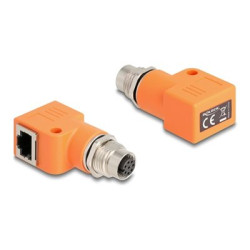 Delock - Sítový adaptér - 8pinový M12-A (F) do RJ-45 (F) pravoúhlý - STP - CAT 5e - oranžová