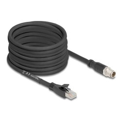 Delock - Sítový kabel - 8 pin M12-X (M) do RJ-45 (M) - 10 m - 6.8 mm - S FTP - CAT 5e - X-kódovaný, flexibilní, provedení bez hrbolku - cerná