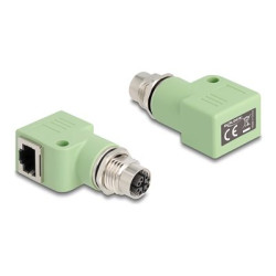 Delock - Sítový adaptér - 8 pin M12-X (F) do RJ-45 (F) pravoúhlý - STP - CAT 5e - X-kódovaný - zelená