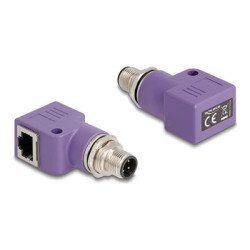Delock - Sítový adaptér - 4 piny M12-D (M) se závitem do RJ-45 (F) pravoúhlý - STP - CAT 5e - D-kódovaný - fialová
