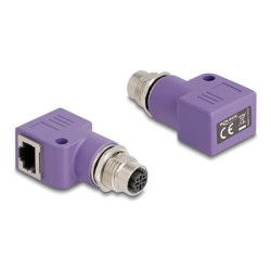 Delock - Sítový adaptér - 4 piny M12-D (F) se závitem do RJ-45 (F) pravoúhlý - STP - CAT 5e - D-kódovaný - fialová
