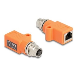 Delock - Sítový adaptér - 8kolíkový M12 (F) se závitem do RJ-45 (F) - STP - CAT 5e - A-kódované - oranžová