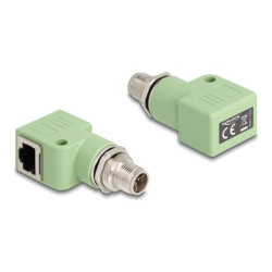 Delock - Sítový adaptér - 8 pin M12-X (M) se závitem do RJ-45 (F) pravoúhlý - STP - CAT 5e - X-kódovaný - zelená