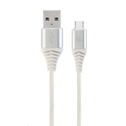 GEMBIRD Kabel USB 2.0 AM na Type-C kabel (AM CM), 1m, opletený, bílo-strříbrný, blister, PREMIUM QUALITY