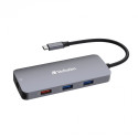 VERBATIM Hub USB-C Pro Multiport 9 Port, 3x USB 3.2, 2x USB-C, HDMI, RJ45, microSD SD, šedá