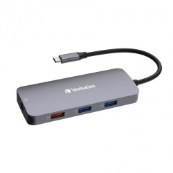 VERBATIM Hub USB-C Pro Multiport 9 Port, 3x USB 3.2, 2x USB-C, HDMI, RJ45, microSD SD, šedá