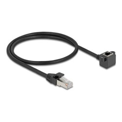 Delock - Sítový prodlužovací kabel - RJ-45 (M) do RJ-45 (F) úhlový, šroubovatelný - 0.5 m - 6 mm - stínená kroucená dvoulinka (F UTP) - CAT 6 - vzdálenost šroubu 27,6 mm - cerná