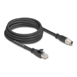 Delock - Sítový kabel - 8 pin M12-X (M) do RJ-45 (M) - 3 m - 6.8 mm - S FTP - CAT 5e - X-kódovaný, flexibilní - cerná