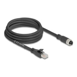 Delock - Sítový kabel - 8 pin M12-X (F) do RJ-45 (M) - 3 m - 6.8 mm - S FTP - CAT 5e - X-kódovaný, flexibilní - cerná