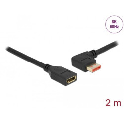 Delock DisplayPort prodlužovací kabel samec 90° pravoúhlý vlevo na samice 8K 60 Hz 2 m