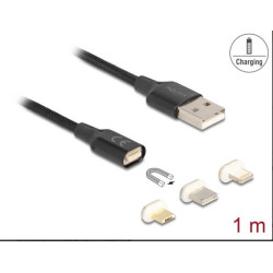 Delock Magnetická USB nabíjecí kabelová sada pro 8 Pin Lightning™ Micro USB USB Type-C™ černá 1 m