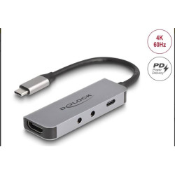 Delock Adaptér USB Type-C™ na HDMI 4K 60 Hz náhlavní a mikrofonní port + USB Type-C™ PD 95 W