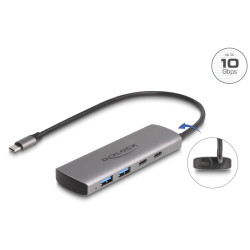 Delock Hub USB 10 Gbps se 2 porty USB Typ-A + 2 porty USB Type-C™ s konektorem USB Type-C™ a s dalším napájecím portem