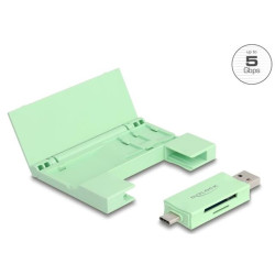 Delock Čtečka karet USB 5 Gbps, USB Type-C™ Typ-A na paměťové karty SD a Micro SD s praktickým pouzdrem na paměťové ka