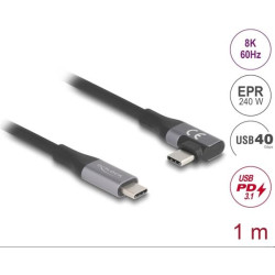 Delock Kabel USB 40 Gbps, pravoúhlý levý pravý USB PD 3.1 Extended Power Range 240 W 1 m