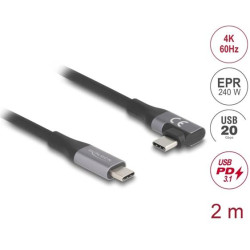 Delock Kabel USB 20 Gbps, pravoúhlý levý pravý USB PD 3.1 Extended Power Range 240 W 2 m