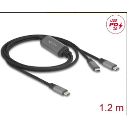 Delock Kabel USB-C™ ve tvaru Y, z 1 x zástrčky na 2 x zástrčky PD 3.0, 100 W inteligentní rozvod proudu, 1,2 m