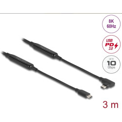 Delock Aktivní kabel USB 10 Gbps, ze zástrčkového rozhraní USB Type-C™ na zástrčkové, pravoúhlý, levý pravý, 3 m, 8K