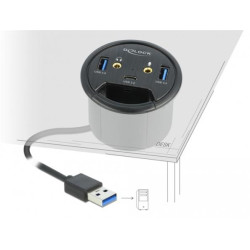 Delock Tříportový stolní rozbočovač USB 1 x USB Type-C™ a 2 x USB Typu-A + porty HD-Audio