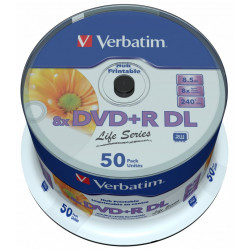 VERBATIM DVD+R DL AZO 8,5GB 8x printable inverse stack 50pack spindle