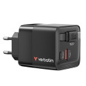 Verbatim, GaN cestovní nabíječka do sítě USB 3.0, USB C, šedá, 65 W, vyměnitelné vidlice C,G,A s integrovaným kabelem
