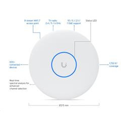 Ubiquiti U7-Pro-XGD, Ceiling-mounted 8-stream WiFi 7 AP with dedicated spectral scanning radio and 10 5 2.5 1 GbE suppor