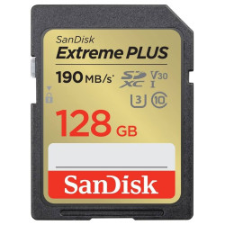 SanDisk Extreme PLUS 128GB SDXC UHS-I, Class 10, U3, V30 up to 190MB s & 90MB s Read Write + 2 years RescuePRO