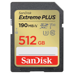 SanDisk Extreme PLUS 512GB SDXC UHS-I, Class 10, U3, V30 up to 190MB s & 130MB s Read Write + 2 years RescuePRO