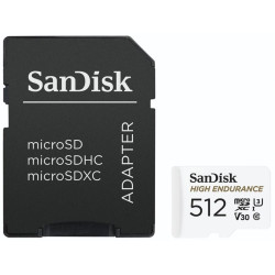 SanDisk High Endurance microSDXC 512GB C10, U3, V30 Full HD 4K videos dash cams & home monitoring + SD Adaptér