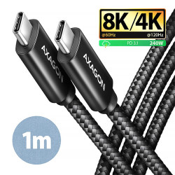 AXAGON BUCM4X-CM10AB NewGEN+ kabel USB-C - USB-C, 1m, USB4 Gen 3×2, PD 240W 5A, 8K HD, ALU, oplet, černý