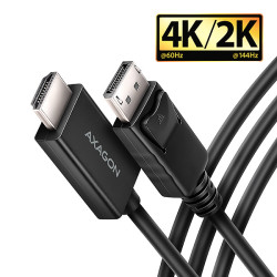 AXAGON RVD-HI20C2, DisplayPort - HDMI 2.0b redukce kabel 1.8m, 4K 60Hz