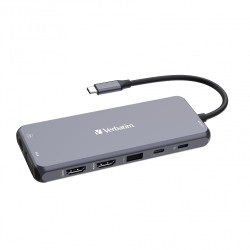 VERBATIM Hub USB-C Pro Multiport 14 Port, 5x USB-A, 2x USB-C, 2x HDMI, 1xVGA, RJ45, 3.5mm Jack audio, microSD SD, šedá
